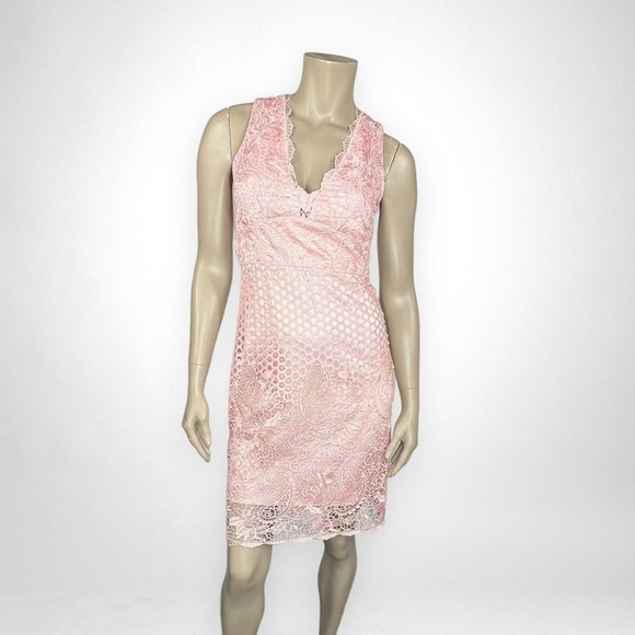 LAUNDRY SHELLI SEGAL 2 Pink Crochet Lace Cocktail Dress Wedding Guest Party - Picture 1 of 6